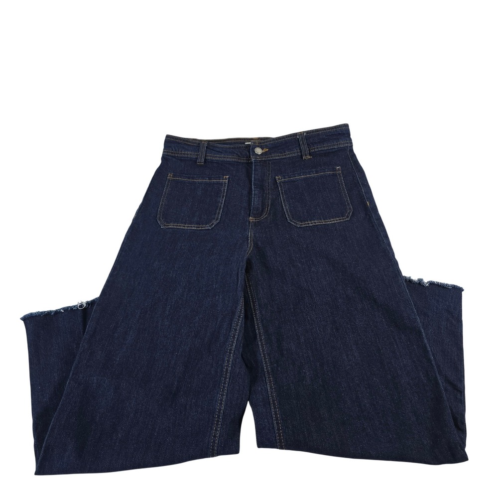 OAT New York Women Indigo Wide Leg Raw Hem Patch Pocket Jeans P0054-BGTJ 10/30